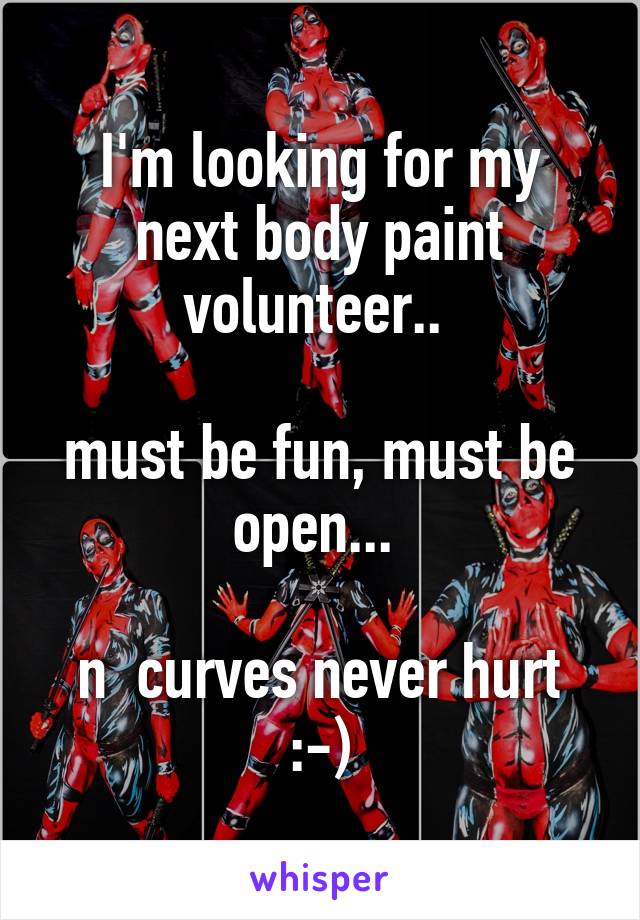 I'm looking for my next body paint volunteer.. 

must be fun, must be open... 

n  curves never hurt :-)