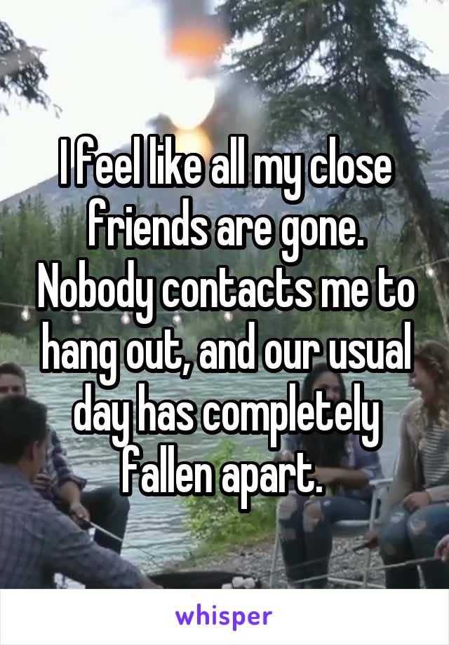 I feel like all my close friends are gone. Nobody contacts me to hang out, and our usual day has completely fallen apart. 