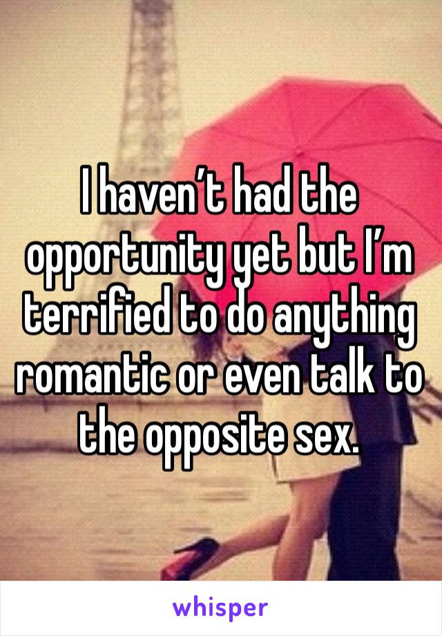 I haven’t had the opportunity yet but I’m terrified to do anything romantic or even talk to the opposite sex. 