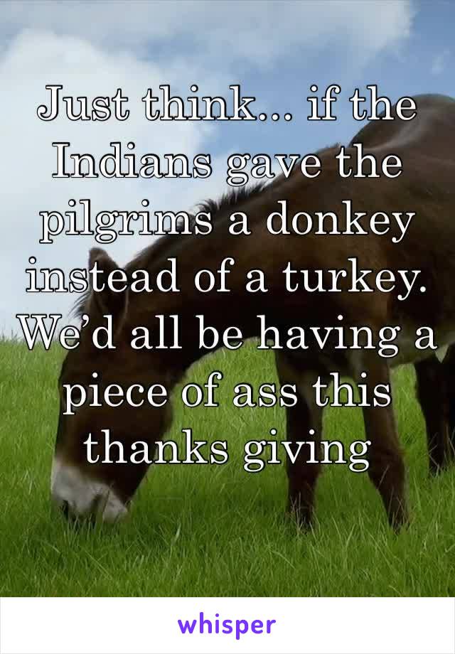 Just think... if the Indians gave the pilgrims a donkey instead of a turkey. We’d all be having a piece of ass this thanks giving 