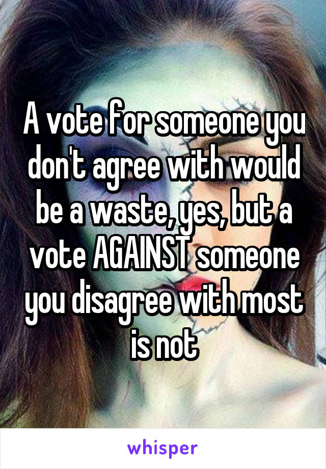 A vote for someone you don't agree with would be a waste, yes, but a vote AGAINST someone you disagree with most is not