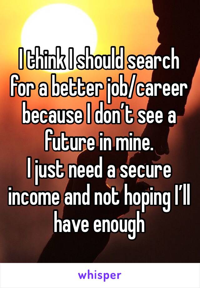I think I should search for a better job/career because I don’t see a future in mine. 
I just need a secure income and not hoping I’ll have enough 