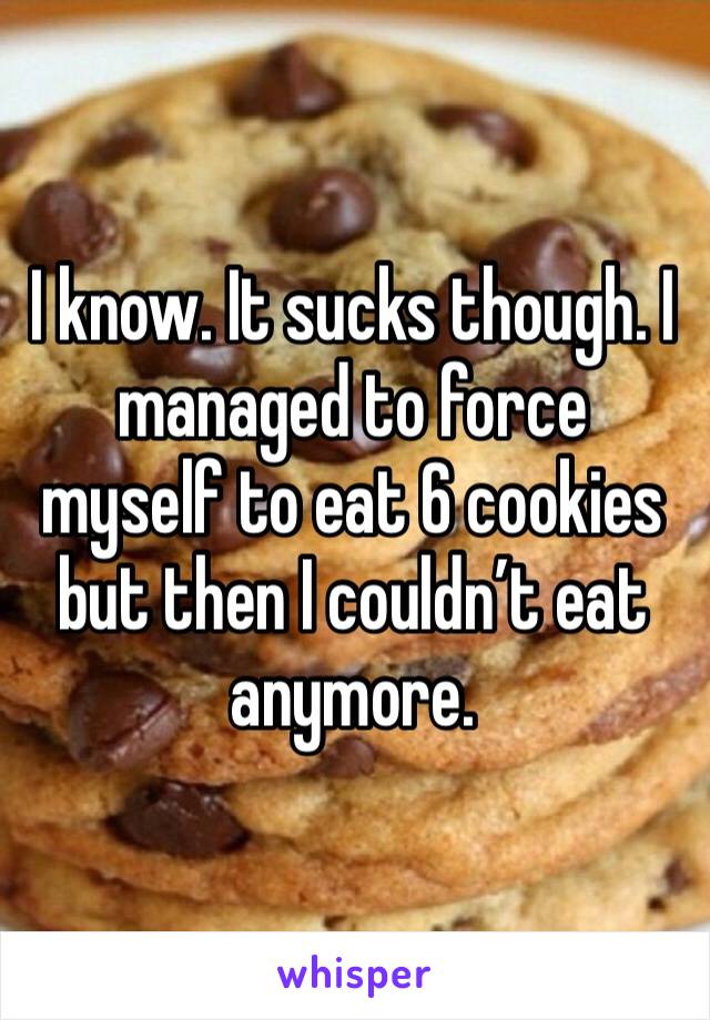 I know. It sucks though. I managed to force myself to eat 6 cookies but then I couldn’t eat anymore. 