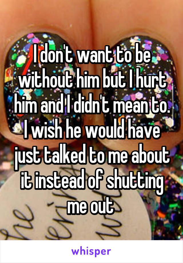 I don't want to be without him but I hurt him and I didn't mean to. I wish he would have just talked to me about it instead of shutting me out 
