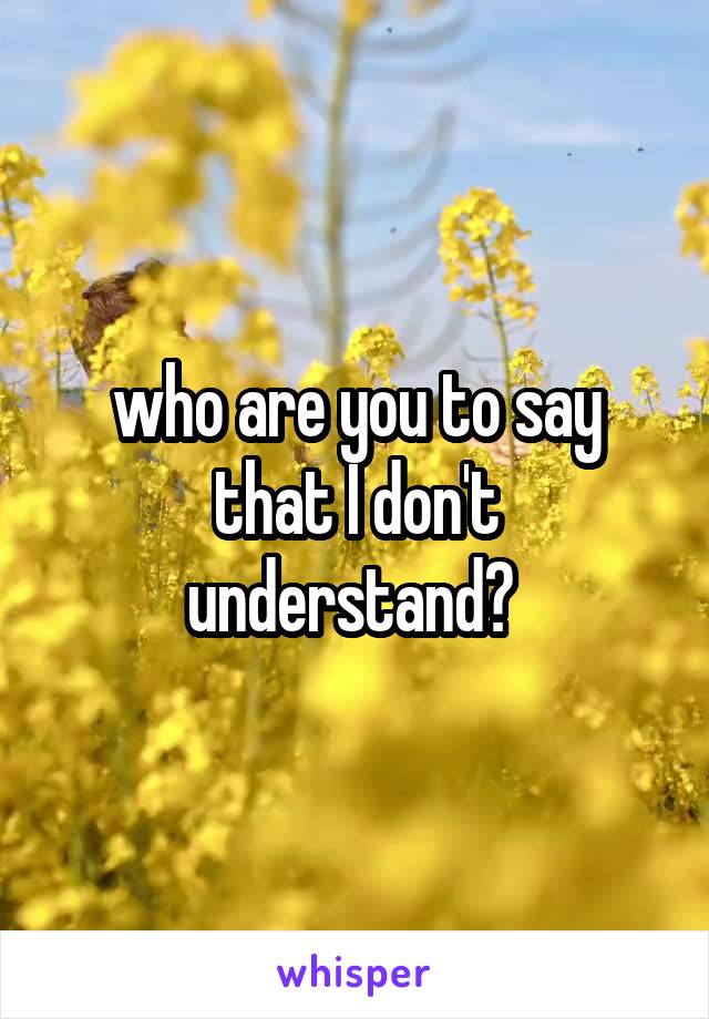 who are you to say that I don't understand? 