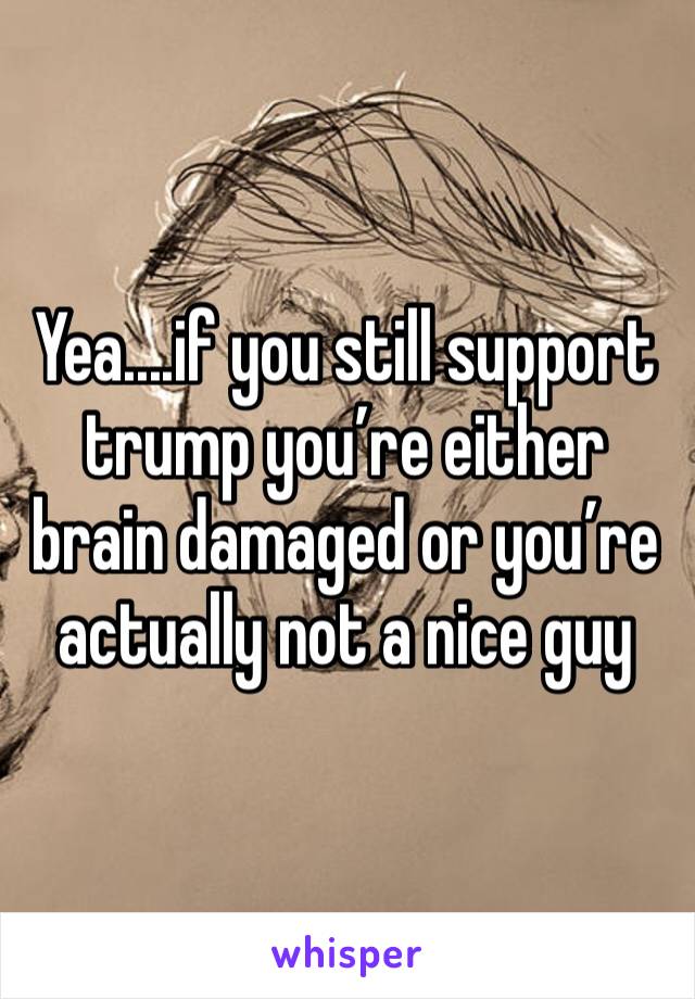 Yea....if you still support trump you’re either brain damaged or you’re actually not a nice guy