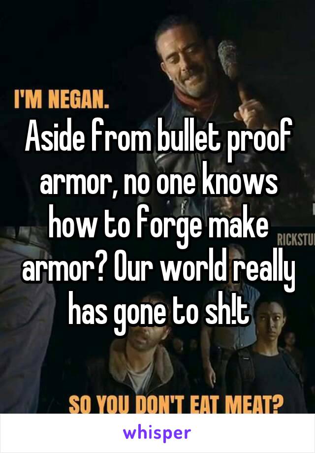 Aside from bullet proof armor, no one knows how to forge make armor? Our world really has gone to sh!t