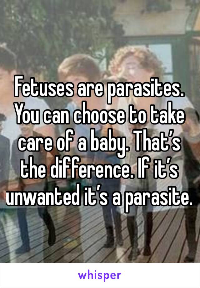 Fetuses are parasites. You can choose to take care of a baby. That’s the difference. If it’s unwanted it’s a parasite.