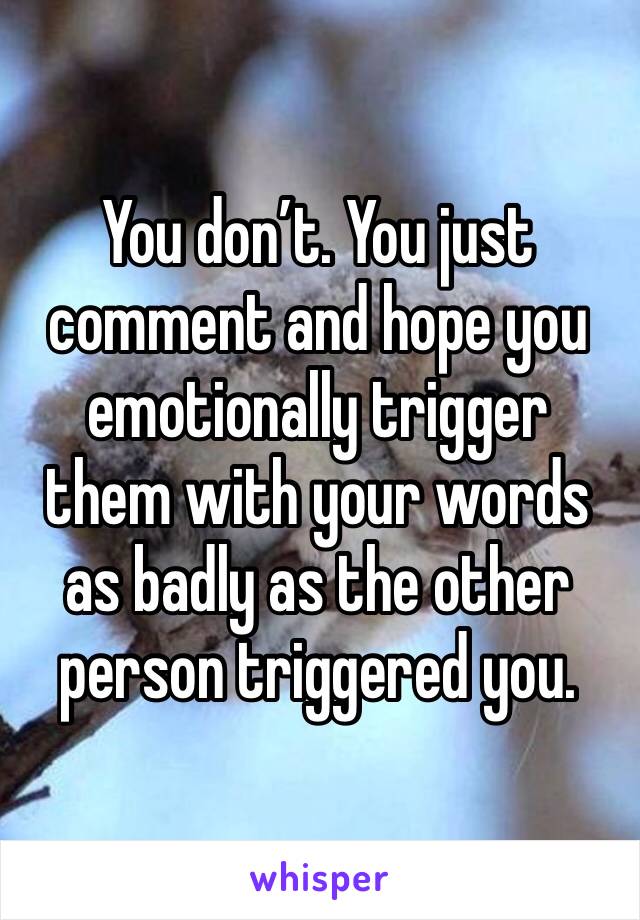 You don’t. You just comment and hope you emotionally trigger them with your words as badly as the other person triggered you. 