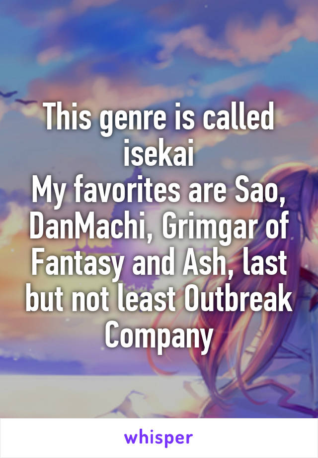 This genre is called isekai
My favorites are Sao, DanMachi, Grimgar of Fantasy and Ash, last but not least Outbreak Company
