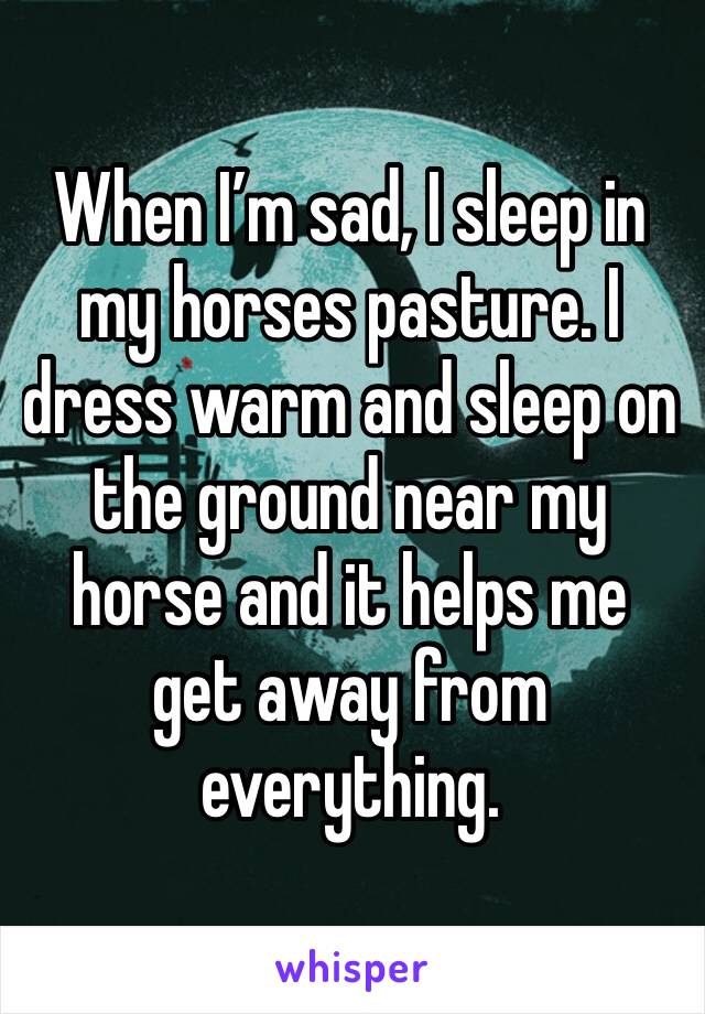 When I’m sad, I sleep in my horses pasture. I dress warm and sleep on the ground near my horse and it helps me get away from everything. 