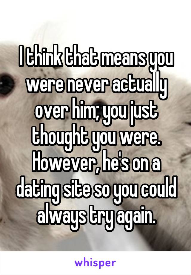 I think that means you were never actually over him; you just thought you were. However, he's on a dating site so you could always try again.