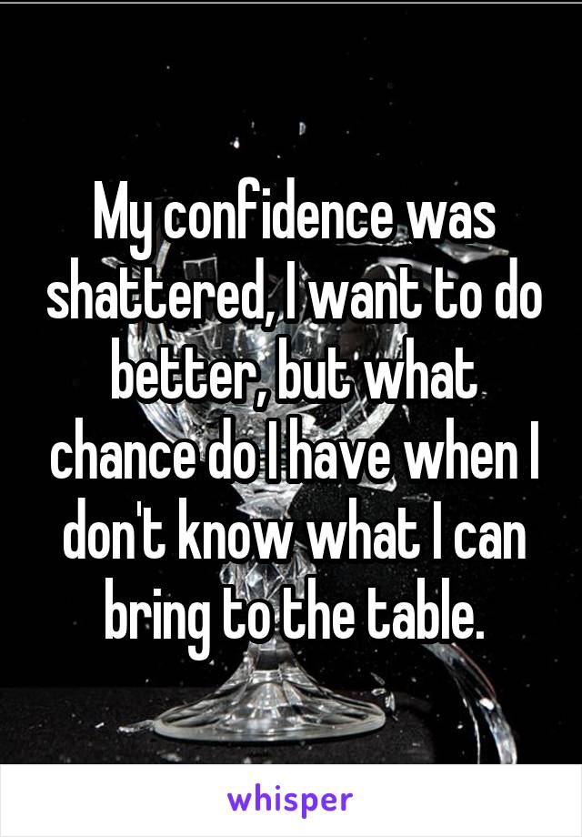 My confidence was shattered, I want to do better, but what chance do I have when I don't know what I can bring to the table.