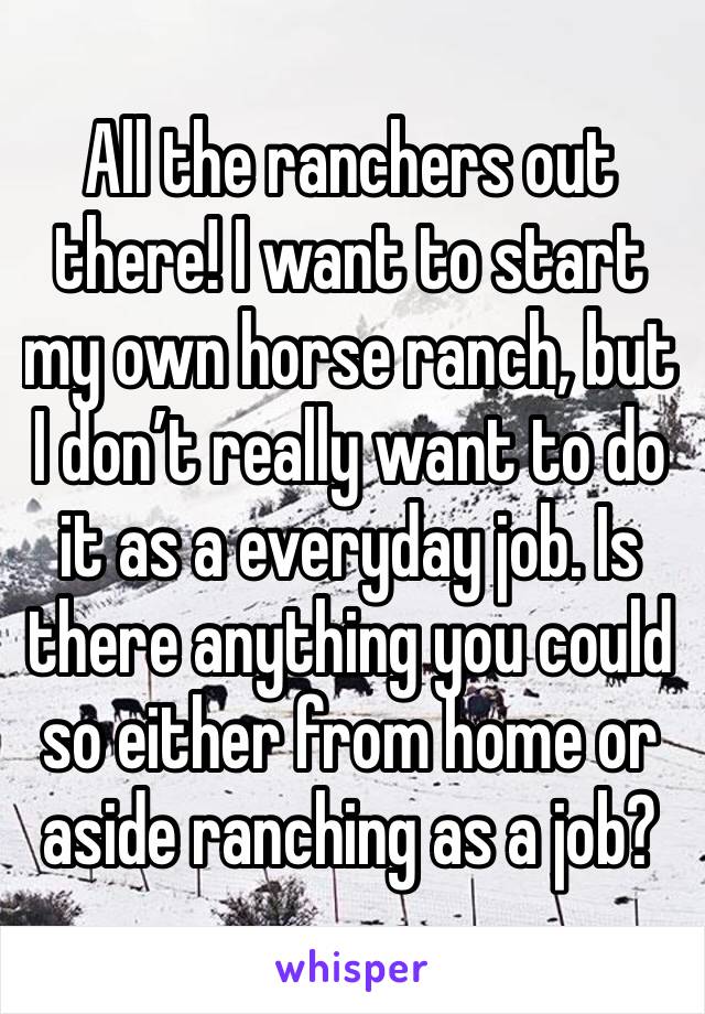 All the ranchers out there! I want to start my own horse ranch, but I don’t really want to do it as a everyday job. Is there anything you could so either from home or aside ranching as a job?