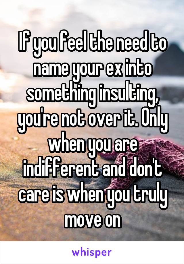 If you feel the need to name your ex into something insulting, you're not over it. Only when you are indifferent and don't care is when you truly move on