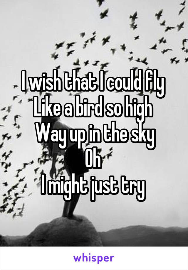 I wish that I could fly 
Like a bird so high 
Way up in the sky
Oh 
I might just try 