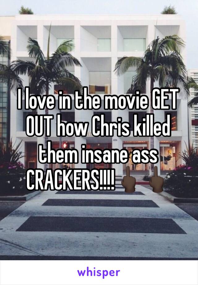 I love in the movie GET OUT how Chris killed them insane ass CRACKERS!!!!🖕🏿🖕🏿