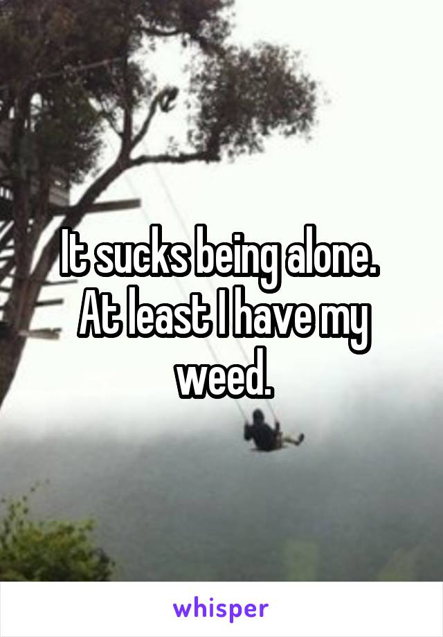 It sucks being alone. 
At least I have my weed.