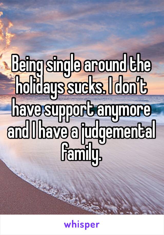 Being single around the holidays sucks. I don’t have support anymore and I have a judgemental family. 