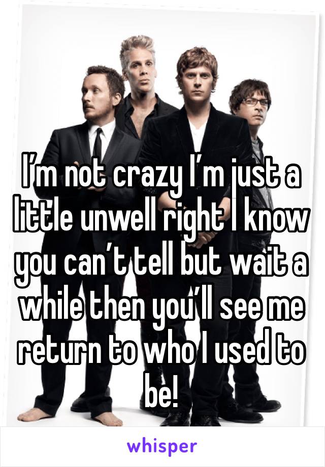 I’m not crazy I’m just a little unwell right I know you can’t tell but wait a while then you’ll see me return to who I used to be!