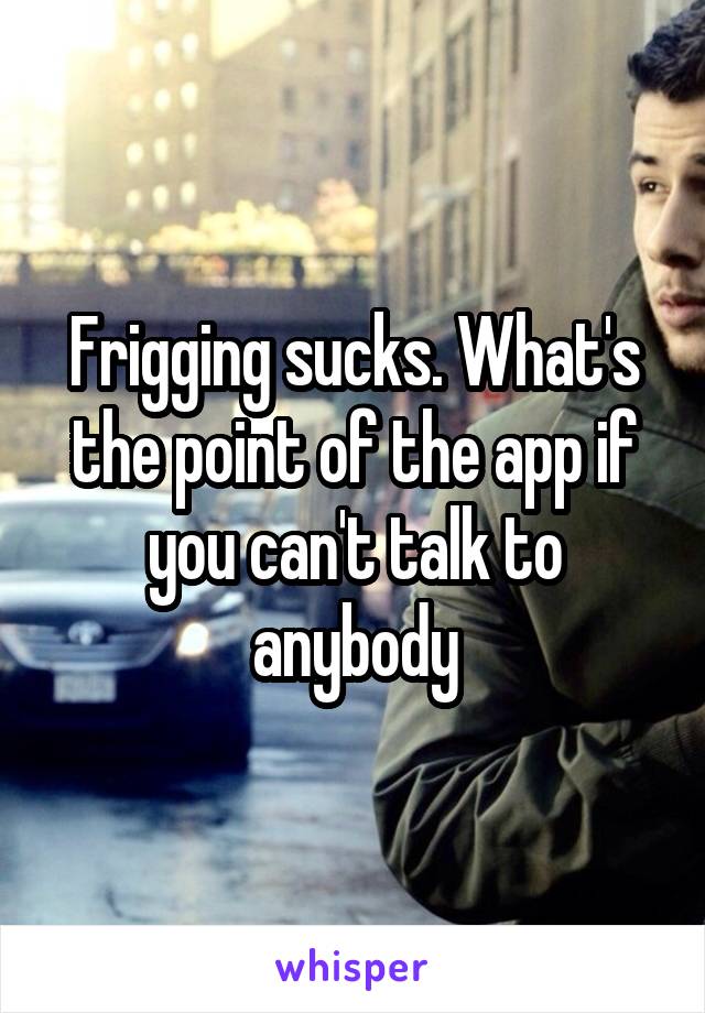 Frigging sucks. What's the point of the app if you can't talk to anybody