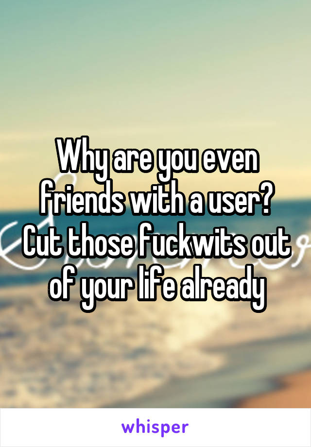 Why are you even friends with a user? Cut those fuckwits out of your life already
