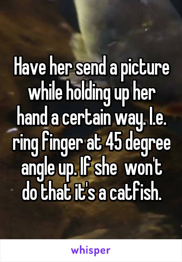 Have her send a picture while holding up her hand a certain way. I.e. ring finger at 45 degree angle up. If she  won't do that it's a catfish.