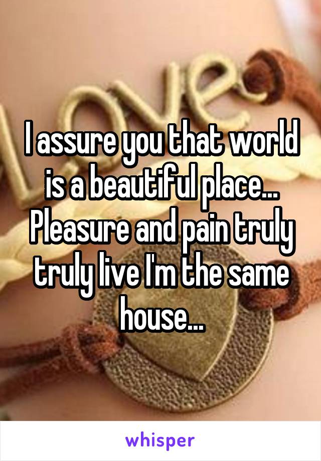 I assure you that world is a beautiful place... Pleasure and pain truly truly live I'm the same house...