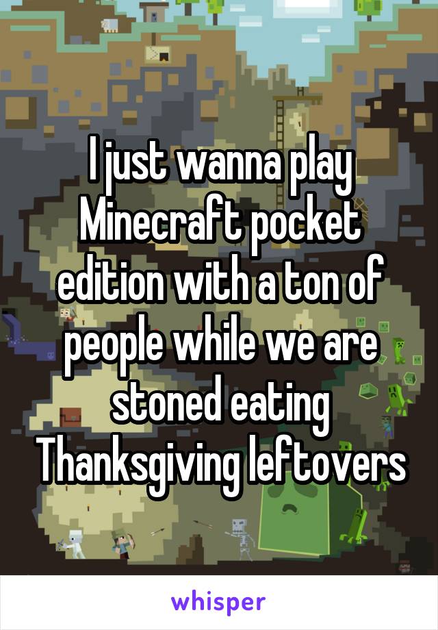 I just wanna play Minecraft pocket edition with a ton of people while we are stoned eating Thanksgiving leftovers