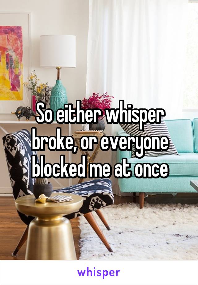 So either whisper broke, or everyone blocked me at once