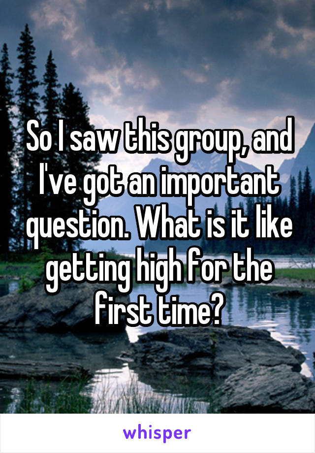 So I saw this group, and I've got an important question. What is it like getting high for the first time?