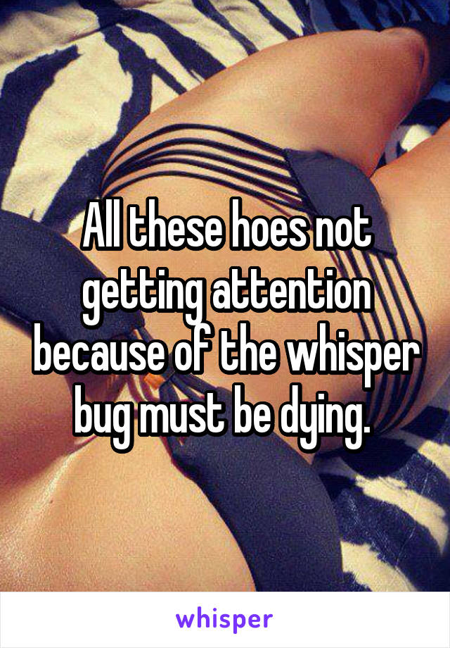 All these hoes not getting attention because of the whisper bug must be dying. 