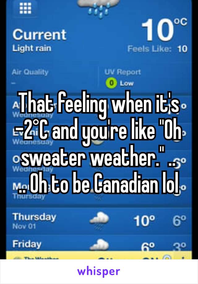 That feeling when it's -2°C and you're like "Oh sweater weather." ..
.. Oh to be Canadian lol