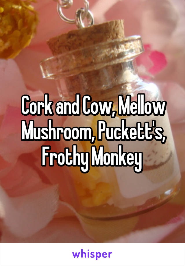 Cork and Cow, Mellow Mushroom, Puckett's, Frothy Monkey 