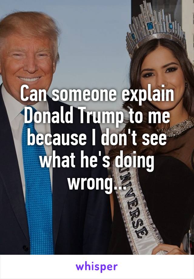 Can someone explain Donald Trump to me because I don't see what he's doing wrong...