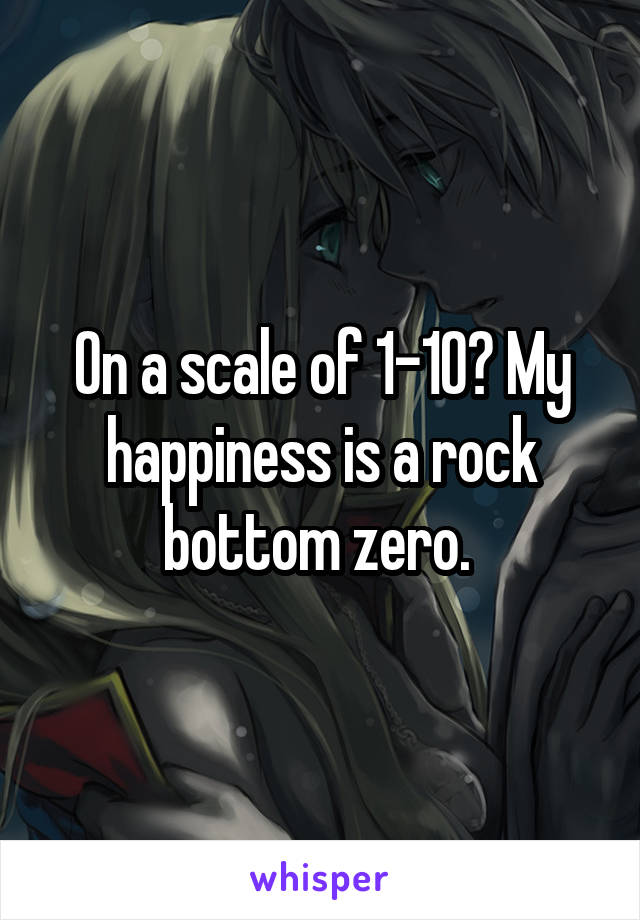 On a scale of 1-10? My happiness is a rock bottom zero. 