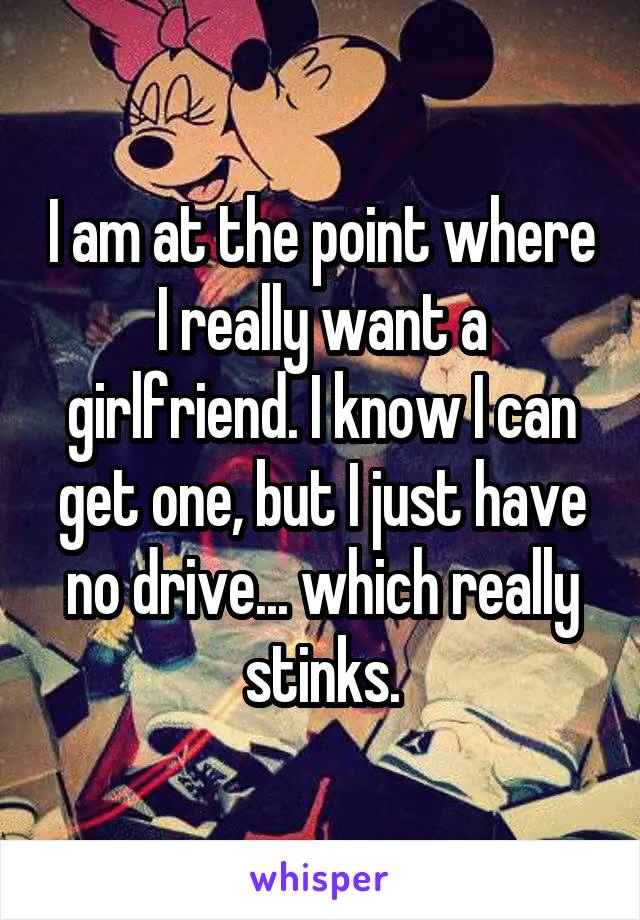 I am at the point where I really want a girlfriend. I know I can get one, but I just have no drive... which really stinks.