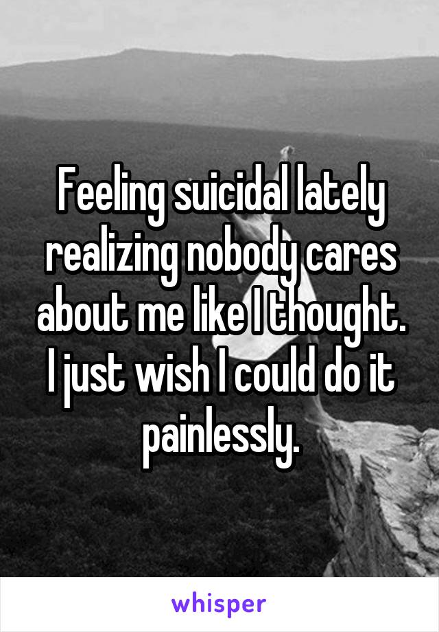 Feeling suicidal lately realizing nobody cares about me like I thought. I just wish I could do it painlessly.