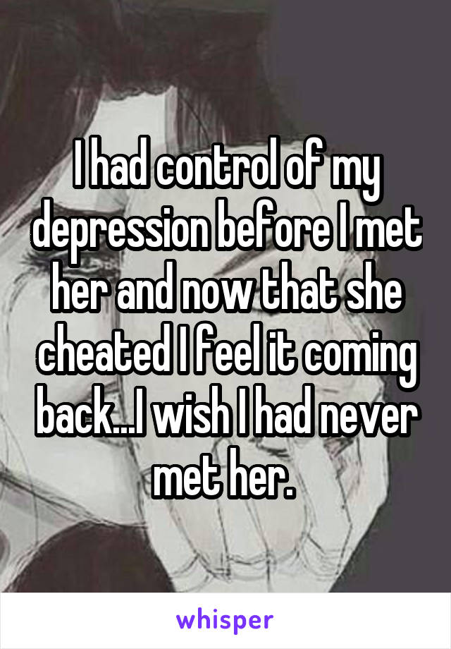 I had control of my depression before I met her and now that she cheated I feel it coming back...I wish I had never met her. 