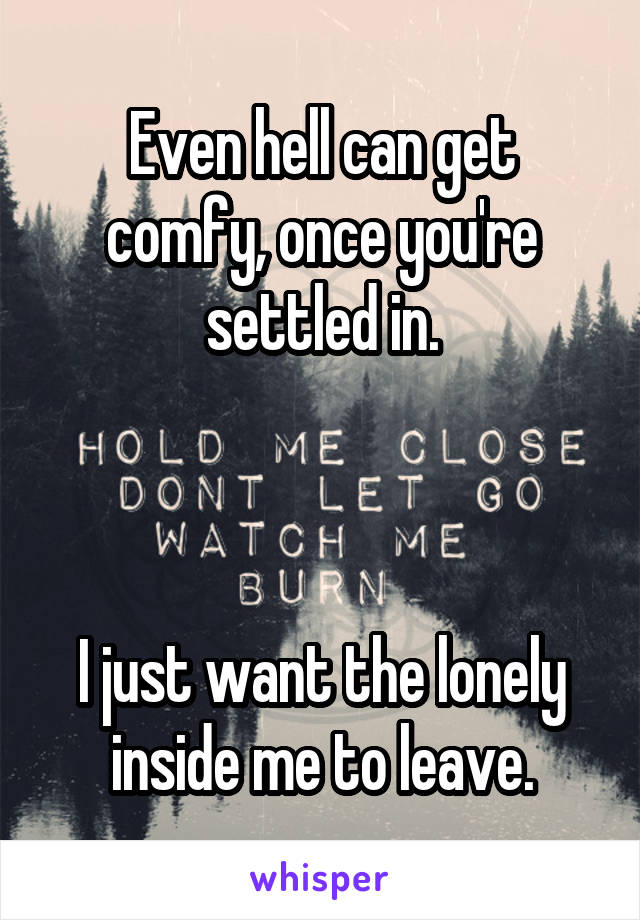 Even hell can get comfy, once you're settled in.



I just want the lonely inside me to leave.