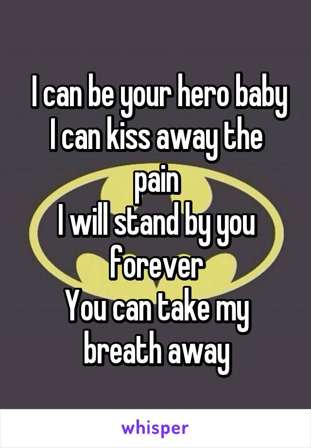  I can be your hero baby
I can kiss away the pain
I will stand by you forever
You can take my breath away