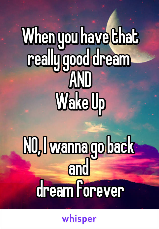 When you have that really good dream 
AND
Wake Up
 
NO, I wanna go back 
and 
dream forever