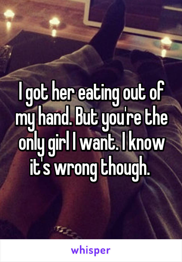 I got her eating out of my hand. But you're the only girl I want. I know it's wrong though. 