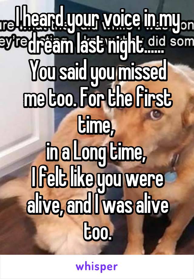 I heard your voice in my dream last night...... 
You said you missed me too. For the first time, 
in a Long time, 
I felt like you were alive, and I was alive too.
