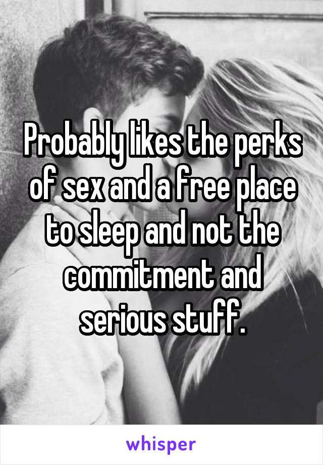 Probably likes the perks of sex and a free place to sleep and not the commitment and serious stuff.