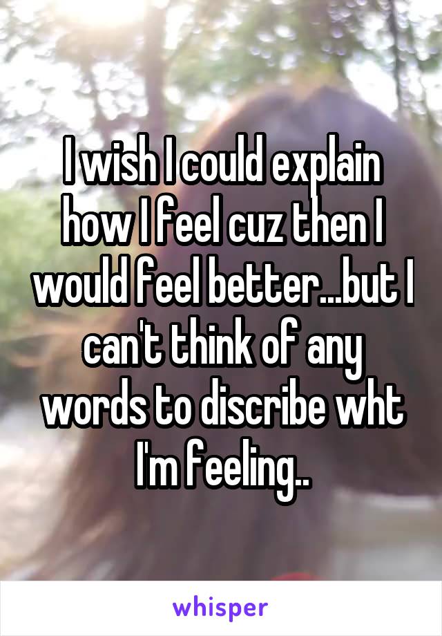 I wish I could explain how I feel cuz then I would feel better...but I can't think of any words to discribe wht I'm feeling..