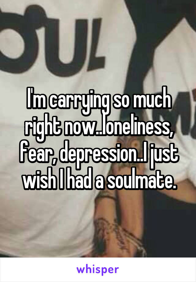 I'm carrying so much right now..loneliness, fear, depression..I just wish I had a soulmate.