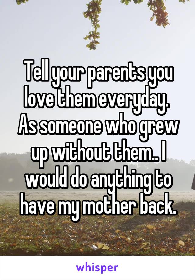 Tell your parents you love them everyday. 
As someone who grew up without them.. I would do anything to have my mother back.