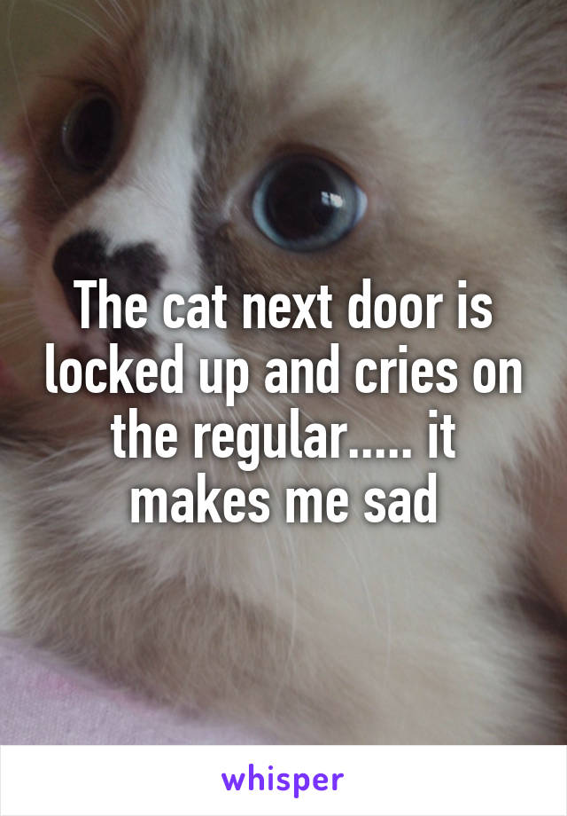 The cat next door is locked up and cries on the regular..... it makes me sad