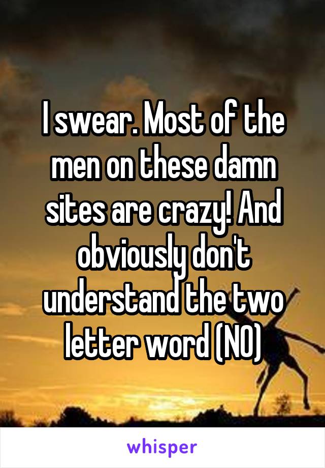 I swear. Most of the men on these damn sites are crazy! And obviously don't understand the two letter word (NO)